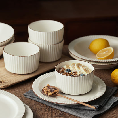 Ensemble de 4 bols de 11 cm (4,5 pouces), 400 ml, blanc perle, avec bords marron foncé dessinés à la main, ensemble de bols, vaisselle en céramique, bol à muesli, bol à petit-déjeuner, bol à dessert, bol à crème, bol à glace, bol à salade, bol à fruits, b