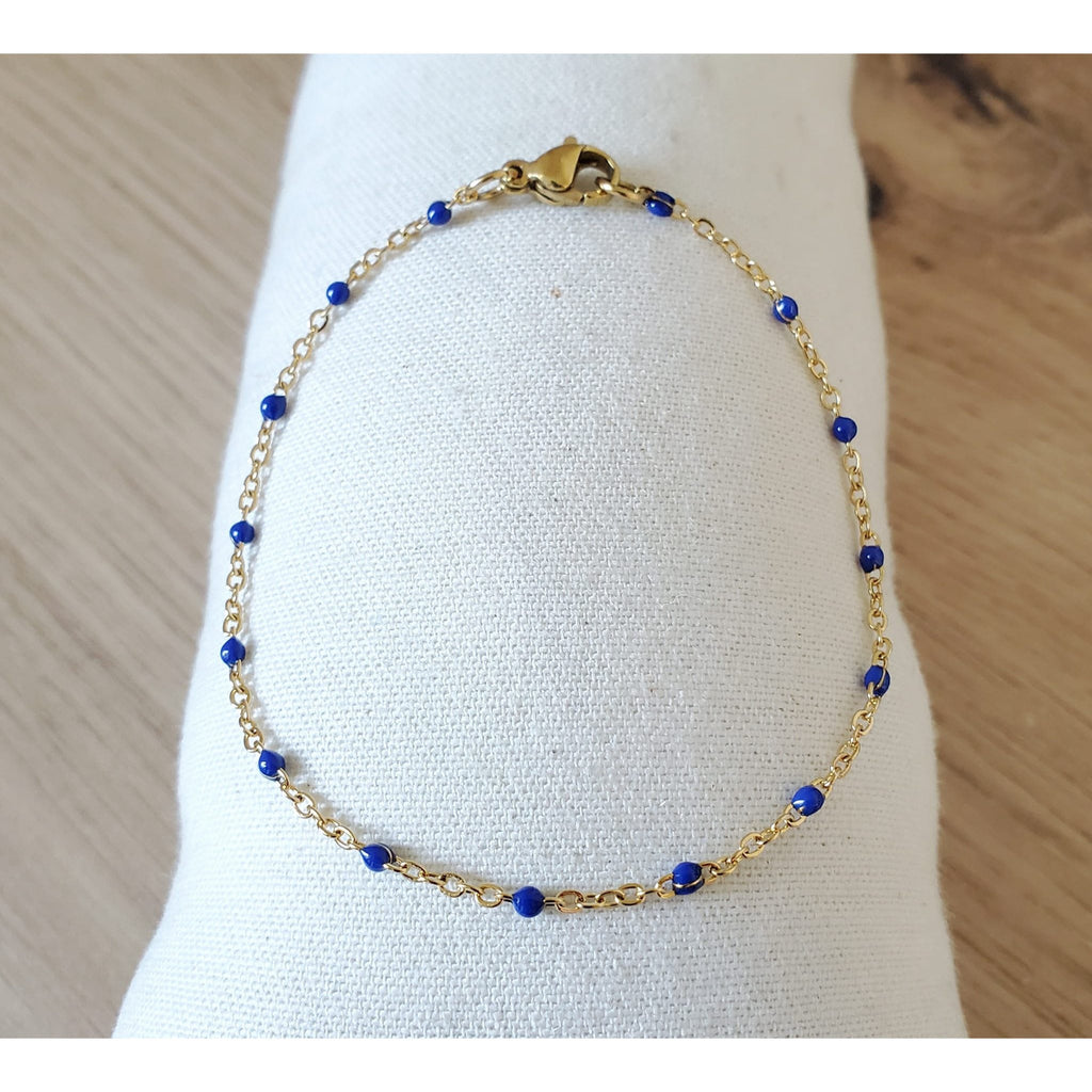 Bracelet perles d'email chaine acier inoxydable couleur or artisanal fait main