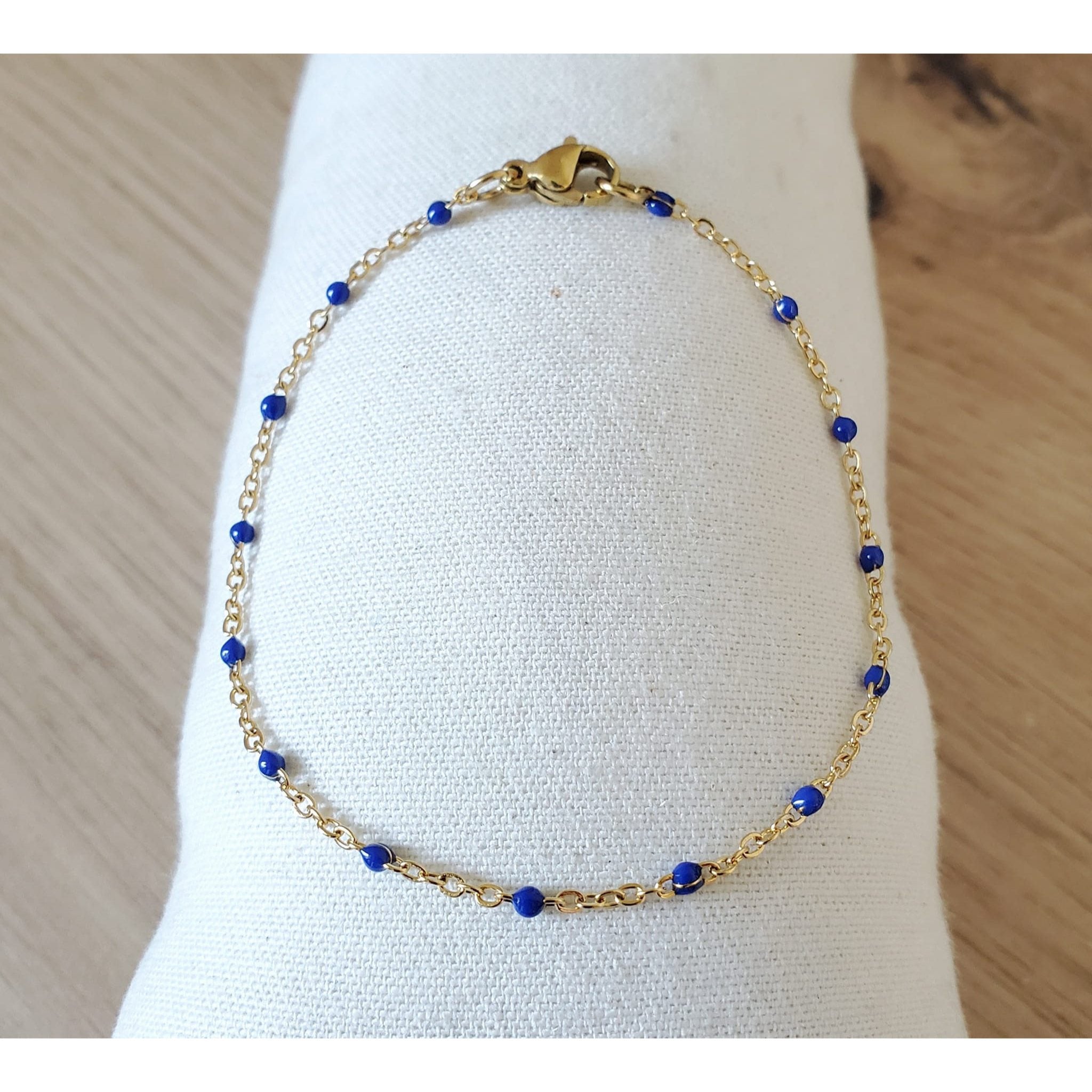 Bracelet perles d'email chaine acier inoxydable couleur or artisanal fait main
