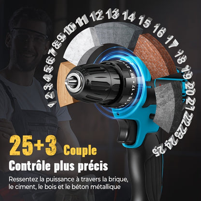 Perceuse à choc avec batterie au lithium 28V, 1350 tr/min, tournevis multifonctionnel à haute vitesse, ensemble d'outils électriques, tournevis électrique, perceuse à main