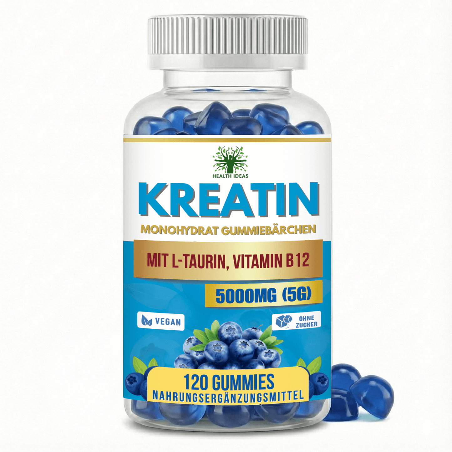 120 Gommes de Créatine 5000Mg - Gommes de Créatine Monohydratée Véganes 5G pour Gym et Supplément - avec Saveur Agraume | 120 Gommes | 40 Rations