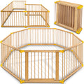 KIDUKU® Parc bébé pliable XXL de 7,2 mètres avec porte | Parc en bois avec double sécurité | Parc pliable pour enfants avec 8 éléments