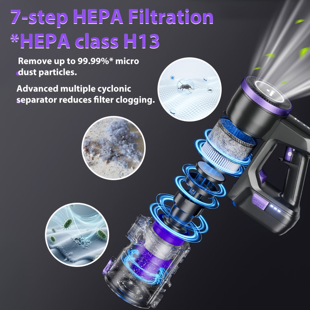 Yanhama Aspirateur sans fil / 70000PA / Aspirateur sans fil 6-en-1 / avec brosse anti-enchevêtrement / Autonomie de 60 minutes / Aspirateur 1,5L / Aspirateur sans fil avec écran LED / Aspirateur à main pour poils d'animaux, sols durs et tapis