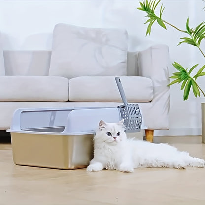 Litière grande taille en acier inoxydable avec couvercle, conçue pour les grands chats, facile à entretenir et sans odeur, avec des murs hauts et une construction métallique durable