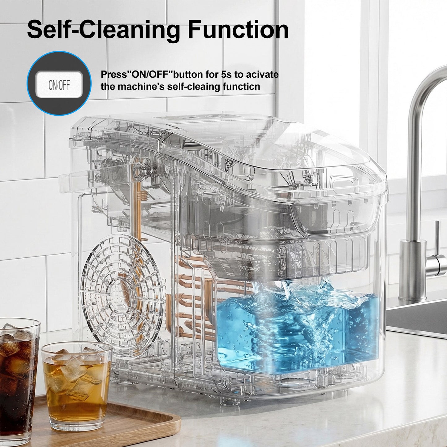 Machine à glaçons compacte en forme de balle avec réservoir d'eau de 0,8L | Produit 8 glaçons en 6 minutes | Deux couleurs disponibles, avec poignée de transport | Capacité de production de glace de 14Kg par 24 heures | Fonction autonettoyante | Idéal pou
