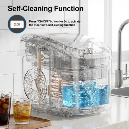 Machine à glaçons compacte en forme de balle avec réservoir d'eau de 0,8L | Produit 8 glaçons en 6 minutes | Deux couleurs disponibles, avec poignée de transport | Capacité de production de glace de 14Kg par 24 heures | Fonction autonettoyante | Idéal pou