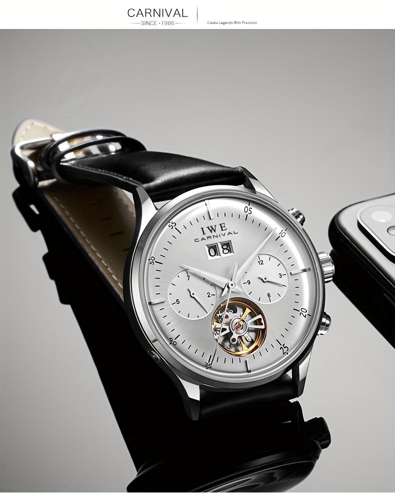[I&W Carnival] Montre mécanique multifonction pour hommes, montre ultra-fine à remontage automatique, cadeau de vacances parfait, sans pile