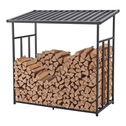 Porte-Bois de Chauffage Extérieur Yakutat avec Couverture, Support en Métal pour Bois de Chauffage, Étagère à Bûches et Aide à Empiler – Noir