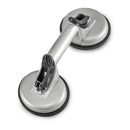 Double Ventouse pour Verre, Vitrage de Carrelage, Supports en Aluminium, Releveur Professionnel avec Levier Mécanique, Surface Antidérapante, Diamètre 2x11,5 cm, Capacité de Charge 60–100 kg, Corps Robuste en Aluminium, Poignée Ergonomique pour Transport