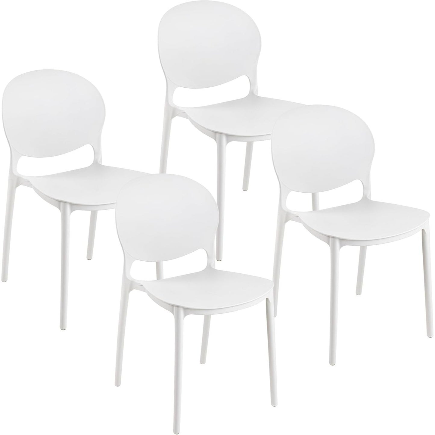 Baroni Home Lot de 4 chaises en plastique blanc – Empilables, prêtes à l'emploi sans assemblage requis, faciles à nettoyer, avec pieds antidérapants pour une stabilité accrue – Idéales pour cuisine, salon, salle à manger, jardin, terrasse ou balcon – Assi