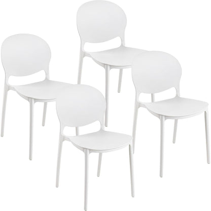 Baroni Home Lot de 4 chaises en plastique blanc – Empilables, prêtes à l'emploi sans assemblage requis, faciles à nettoyer, avec pieds antidérapants pour une stabilité accrue – Idéales pour cuisine, salon, salle à manger, jardin, terrasse ou balcon – Assi