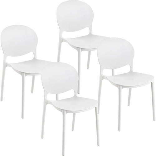 Baroni Home Lot de 4 chaises en plastique blanc – Empilables, prêtes à l'emploi sans assemblage requis, faciles à nettoyer, avec pieds antidérapants pour une stabilité accrue – Idéales pour cuisine, salon, salle à manger, jardin, terrasse ou balcon – Assi