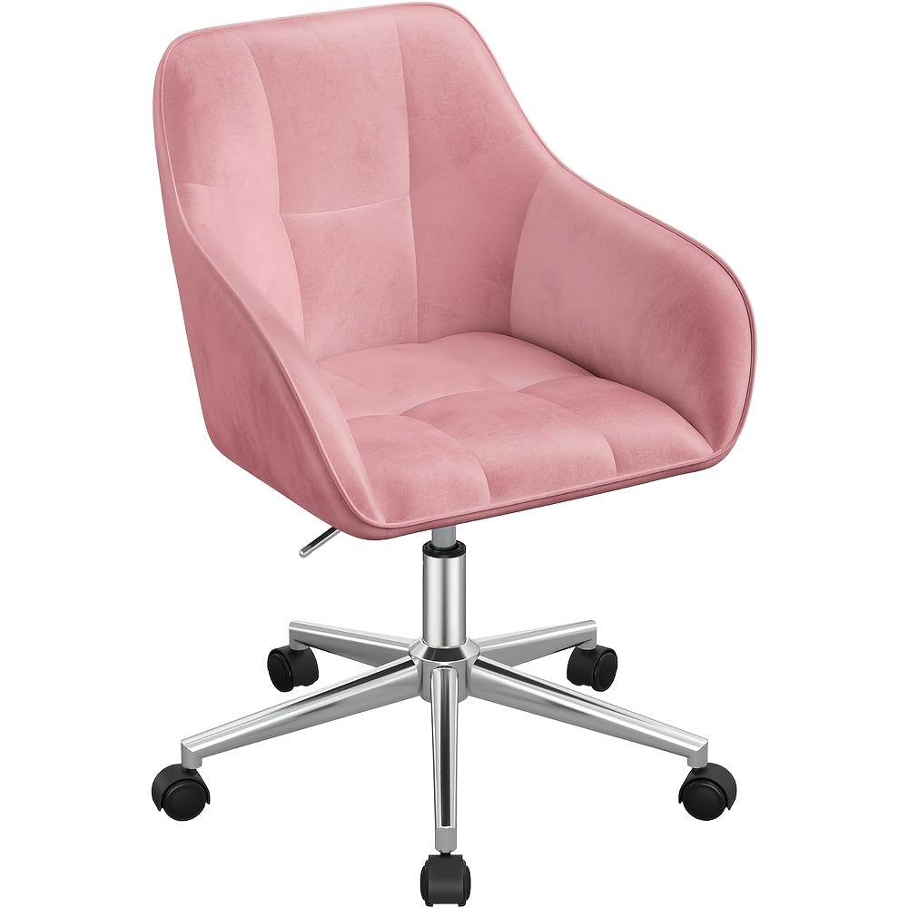 1X Chaise de Bureau Maison, Chaise de Bureau, Chaise Pivotante, Chaise de Cosmétique, Hauteur Réglable, Capacité de Charge Jusqu'à 150 Kg, avec Accoudoirs, Siège en Velours, pour Chambre à Coucher, Bureau, Salon