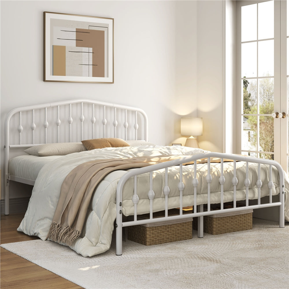 Costoffs Cadre de Lit Double en Métal Moderne - Avec Sommier à Lattes Métalliques - Espace de Rangement Sous-lit - Idéal pour Chambre, Dortoir ou Appoint - Style Industriel Intemporel