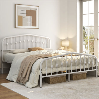 Costoffs Cadre de Lit Double en Métal Moderne - Avec Sommier à Lattes Métalliques - Espace de Rangement Sous-lit - Idéal pour Chambre, Dortoir ou Appoint - Style Industriel Intemporel