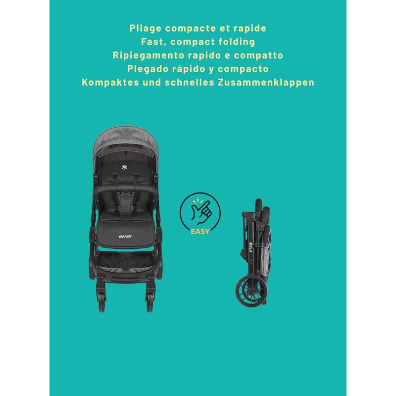 Myla, poussette canne compacte, 0 à 4 ans (22kg max), légère (7,5 kg), poussette citadine, inclinable d’une main en position allongée, grand panier de rangement, avec trolley de transport