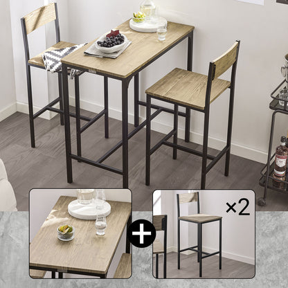 Table Haute Table de Cuisine Table de Salle à Manger Ensemble Repas Bistrot Avec 2 Chaises 1 Table 2 Places Chaises Rangement Sous Table Pour Cuisine Salle à Manger Balcon Salon Décor Bois Naturel 89x87x45cm SoBuy PHU14-O
