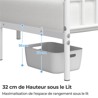 Costoffs Cadre de Lit Métallique Moderne Cadre de Lit avec Sommier à Lattes Surface de Couchage Lit d'invité Gain de Place Idéal pour Dortoir Studio Petit Appartement Chambre ou Maison d'Hôtes Style Industriel