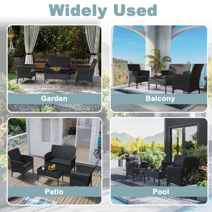 Ensemble de mobilier de jardin en rotin poly pour balcon - canapé 2 places, chaises individuelles et table avec coussins d'assise anthracite - choix de couleur salon (coussins d'assise anthracite)