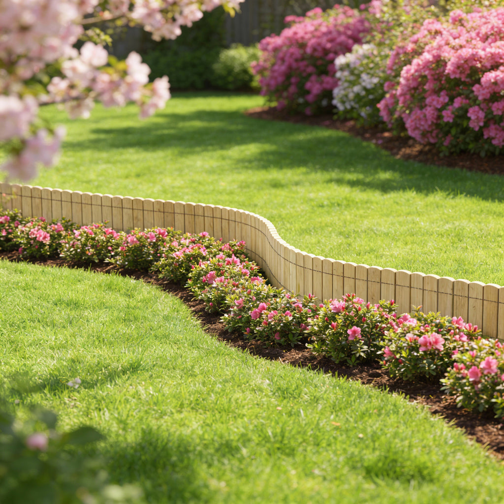 Bordure de palissade en bois souple en rouleau, 200 x 10/20/30/40 cm, bordure de jardin en bois naturel, bordure décorative pour pelouse et parterre de fleurs, clôture facile à installer pour pelouse et plate-bande pour cour, Nature/Anthracite