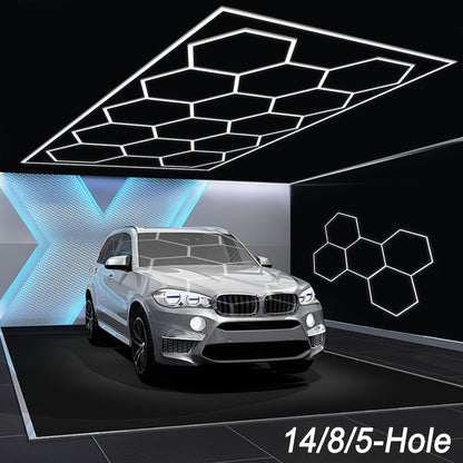Plafonnier LED Nid d'Abeille avec Cadre en Métal Poli - Design Semi-Encastré 14/8/5 Trous, Blanc Froid 6500K, Installation Facile pour Garage, Atelier, Éclairage Sous Porte (Blanc), Lumières LED pour Maison, pour Éclairage de Garage, Éclairage Durable