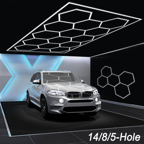 Plafonnier LED Nid d'Abeille avec Cadre en Métal Poli - Design Semi-Encastré 14/8/5 Trous, Blanc Froid 6500K, Installation Facile pour Garage, Atelier, Éclairage Sous Porte (Blanc), Lumières LED pour Maison, pour Éclairage de Garage, Éclairage Durable