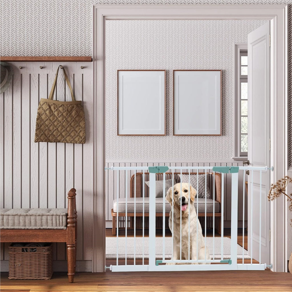 Barrière de porte pour bébé 80 - 132 cm, protection d'escalier en métal sans perçage, grille de sécurité pour bébé à fixation par pression, fermeture automatique pour bébés et animaux de compagnie