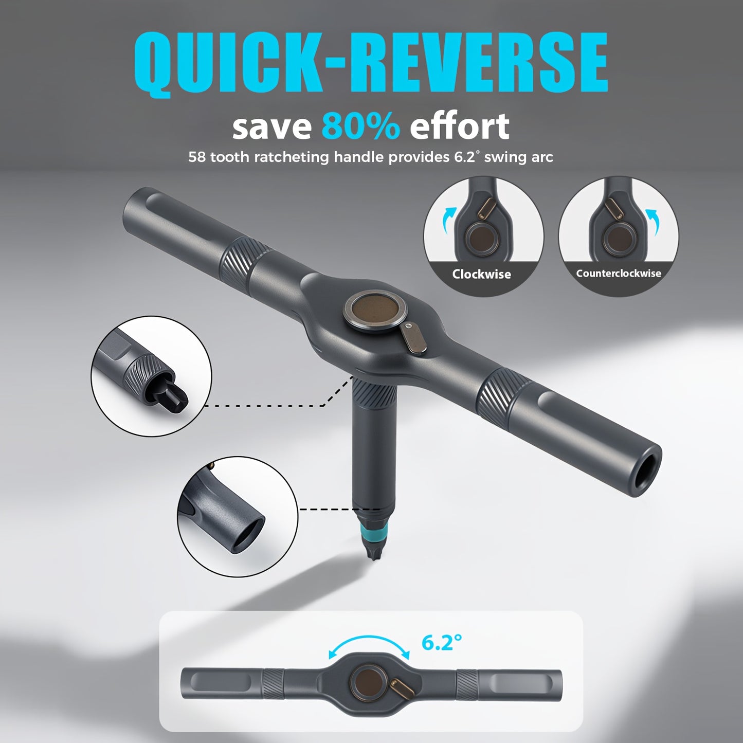 Jeu d'outils magnétique compact à cliquet détachable en forme de T, kit de tournevis multifonction pour bricolage et entretien domestique, avec douilles et clés Torx, rangement magnétique