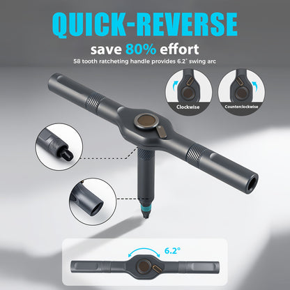 Jeu d'outils magnétique compact à cliquet détachable en forme de T, kit de tournevis multifonction pour bricolage et entretien domestique, avec douilles et clés Torx, rangement magnétique