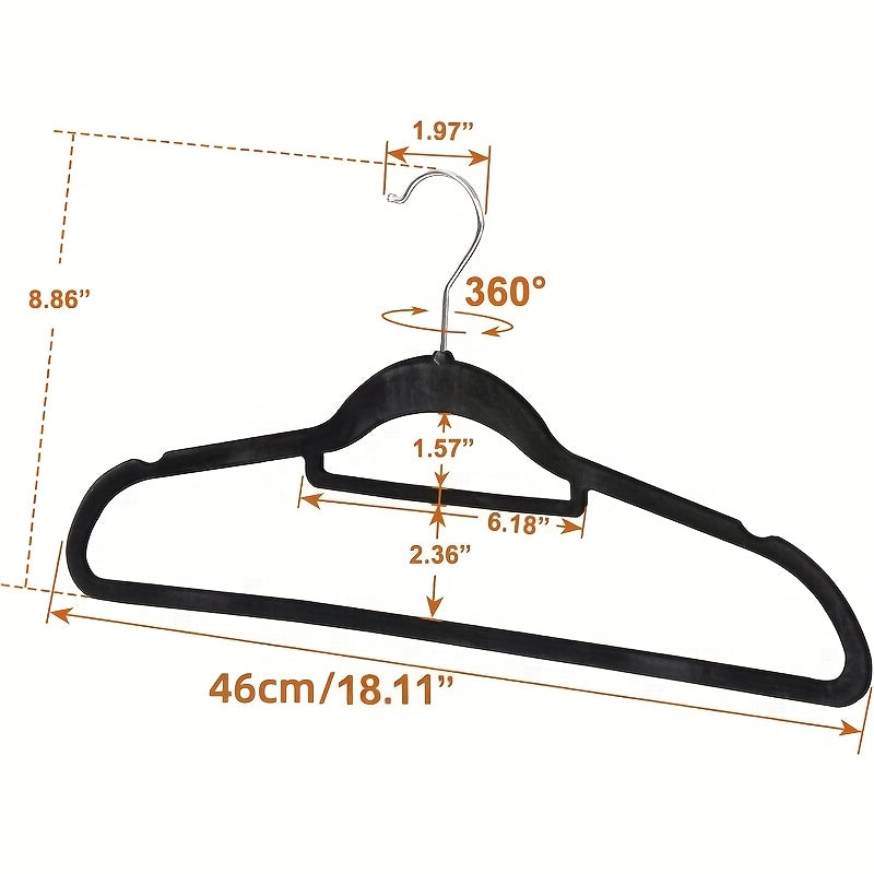Lot de 100 cintres en velours ultra-fin - Crochet pivotant à 360 degrés, cintres noirs floqués pour vêtements délicats, présentoir élégant et polyvalent, cintres
