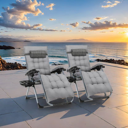 2 fauteuils d'extérieur, en tissu Teslin avec coussin de siège amovible, chaise de camping pliable, chaise de balcon, avec oreiller et porte-gobelet, capacité de poids 160 kg, gris/noir