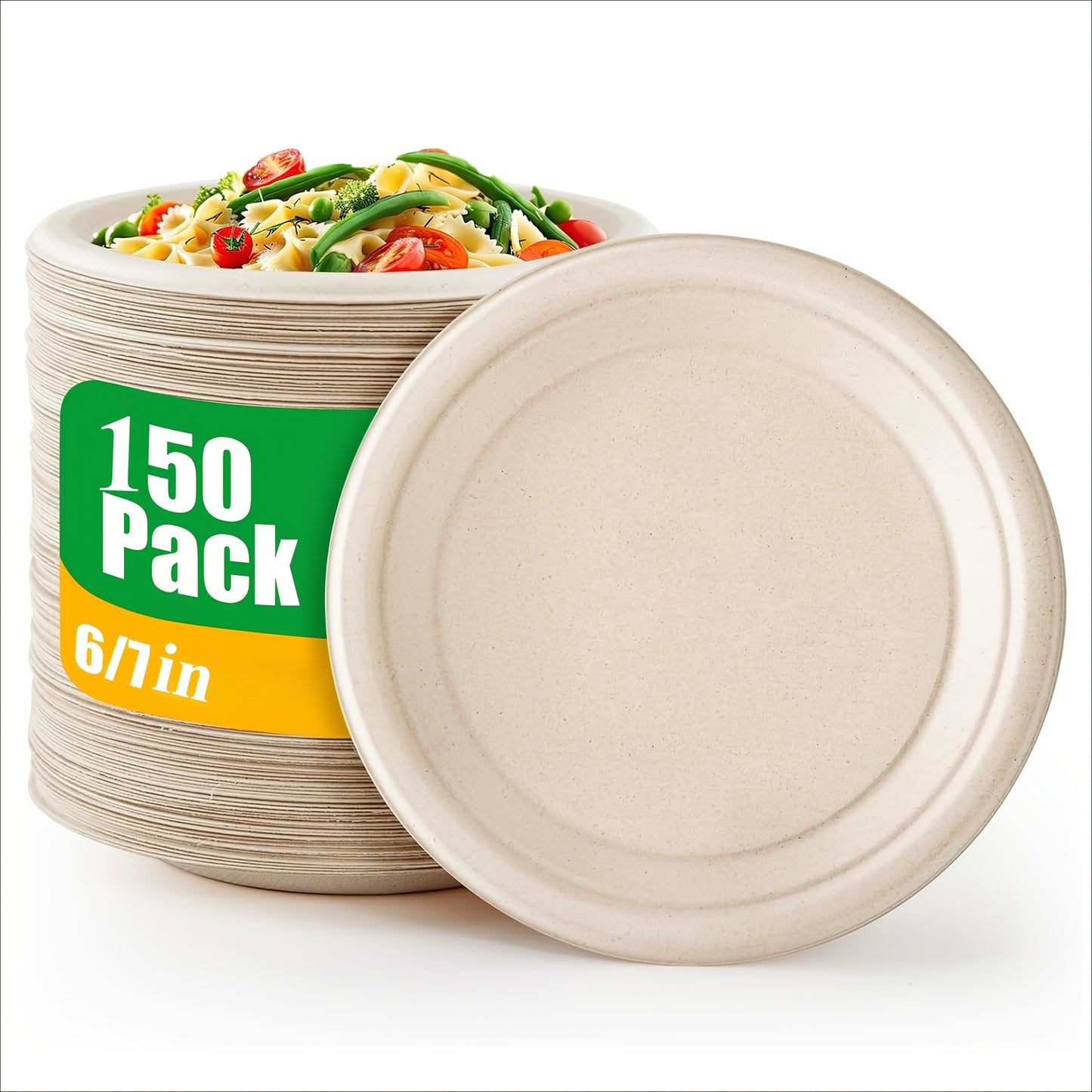 150 assiettes jetables épaisses et résistantes à l'huile - Assiettes rondes de 6/7 pouces pour salades, idéales pour fêtes, mariages, barbecues, pique-niques - Parfaites pour desserts, apéritifs, événements (Pack avantageux)