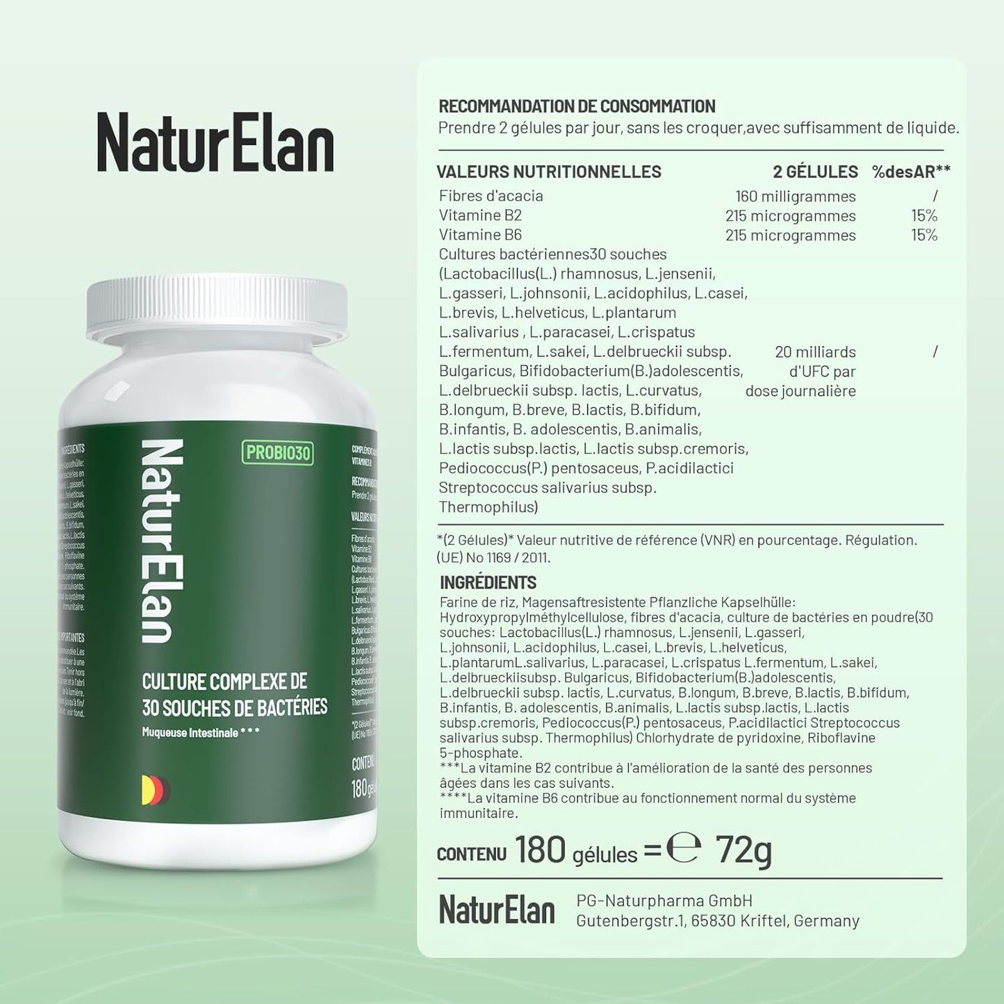 Complexe de cultures Probio PLUS - 180 CAPSULES avec 30 souches bactériennes, 20 milliards de CUF/dose quotidienne, enrobement entérique et végétalien, avec Lactobacilles et Bifidobactéries, 3 mois