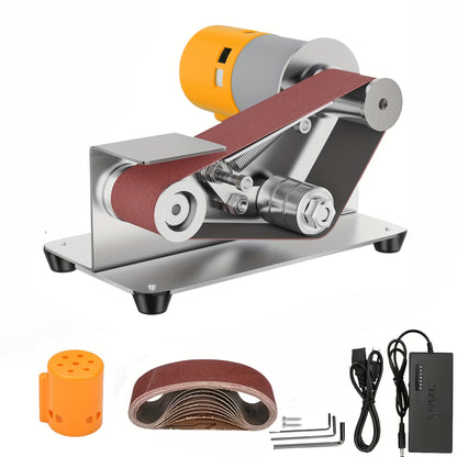Machine à bande abrasive électrique 3 en 1 mini, ponceuse à bande, polisseuse à vitesse ajustable 7, ponceuse à bande de 15 degrés, pour travail du bois, verre teinté et bijoux