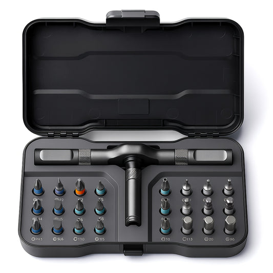Jeu d'outils magnétique compact à cliquet détachable en forme de T, kit de tournevis multifonction pour bricolage et entretien domestique, avec douilles et clés Torx, rangement magnétique