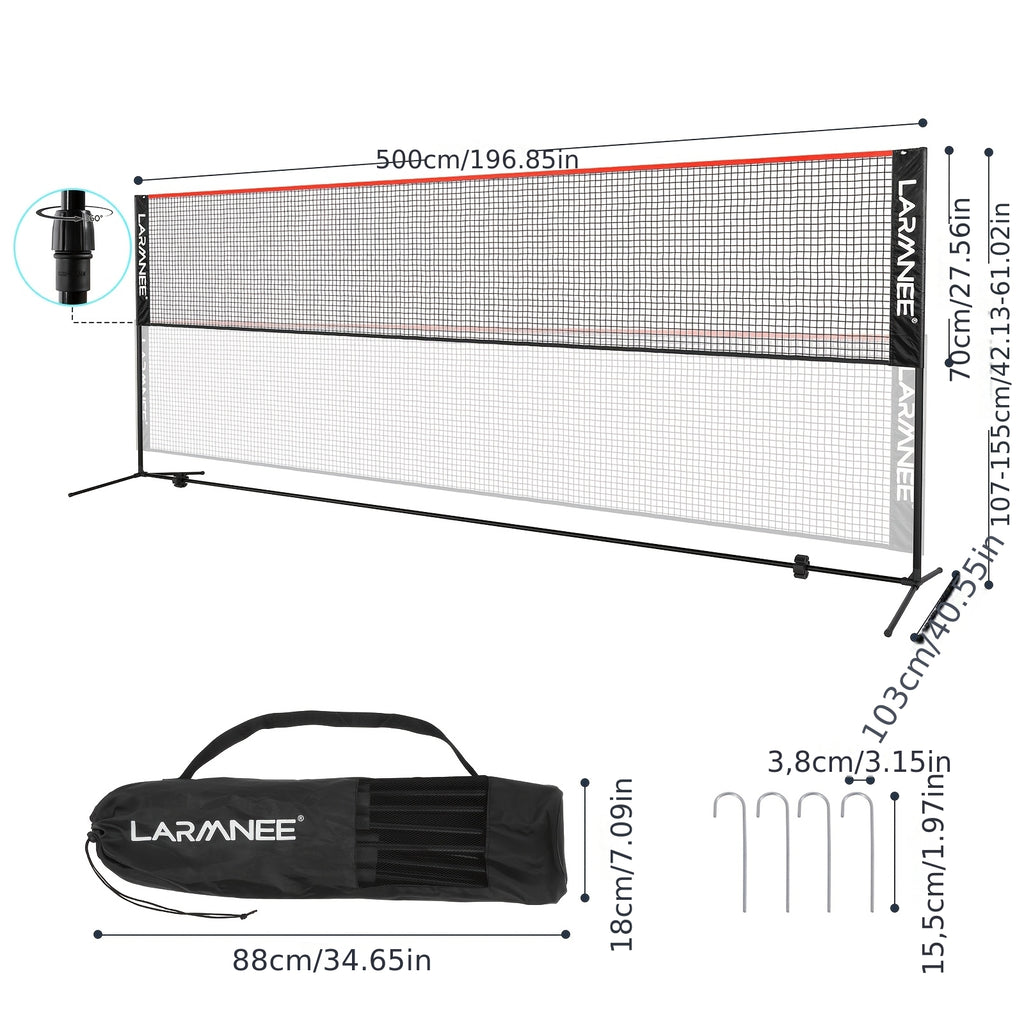 Filet de badminton de 5 mètres avec trois hauteurs réglables pour répondre à différents besoins, adapté à divers sports, tube en métal doré robuste, structure stable sans tremblement, filet PE durable, facile à assembler