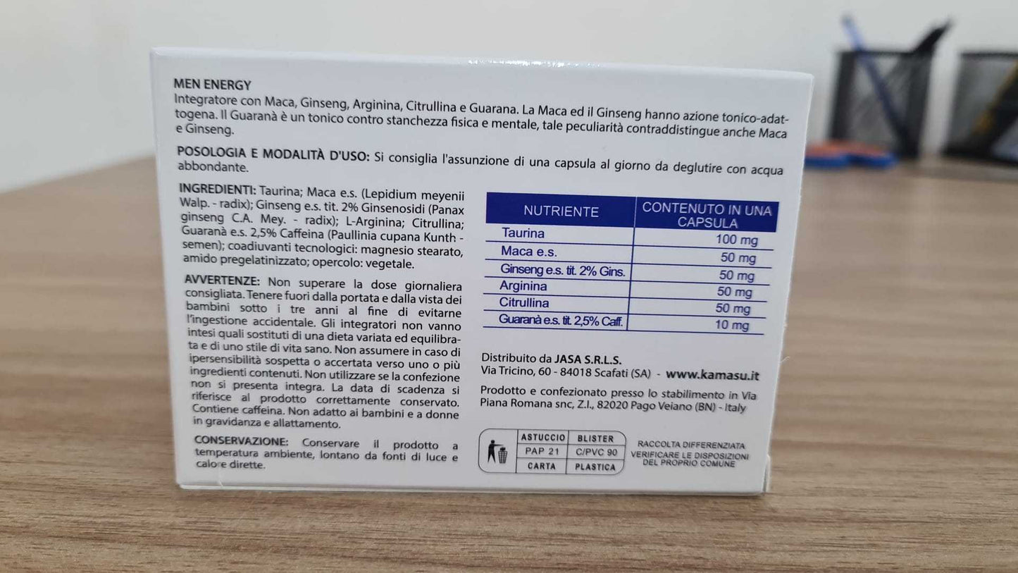 Complément Alimentaire pour Hommes avec Taurine, Maca Péruvienne, L-Arginine, L-Citrulline, Ginseng et Guarana - Livraison Rapide depuis un Entrepôt Local