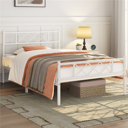 Costoffs Cadre de Lit en Métal Moderne - Structure à 6 Pieds avec Tête de Lit Design en Forme X - Sommier à Lattes Métalliques et Grand Espace de Rangement Sous-lit - Idéal pour Chambre d'Invite, Dortoir ou Appoint - Style Industriel Élégant