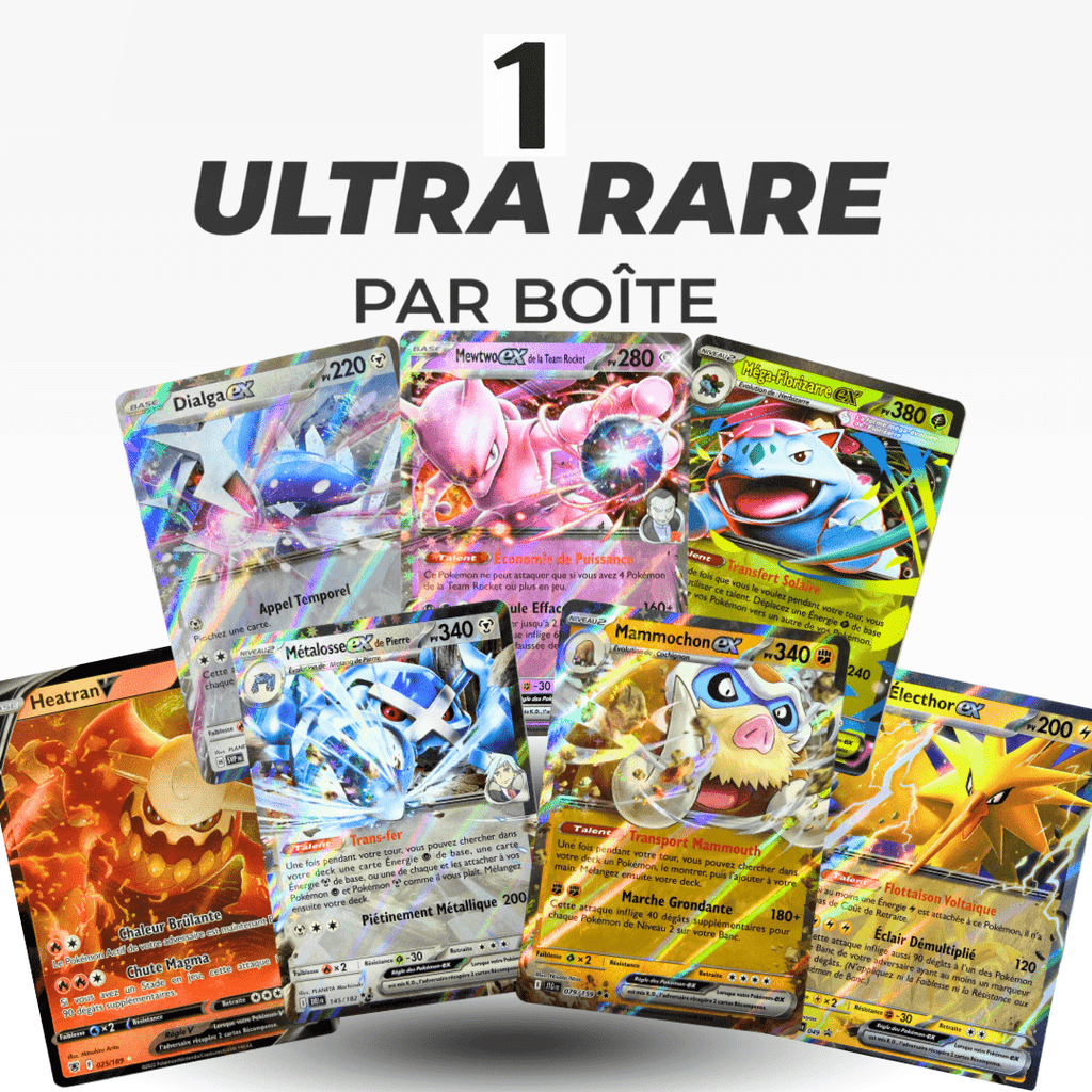 Cartes Pokémon TCG ULTRA PACK en langue française / PACK ULTRA : 1x Ultra rare EX/V + 5x Brillantes (HOLO/REVES) + 45 Cartes Pokémon communes/peu communes - Cartes Aléatoires