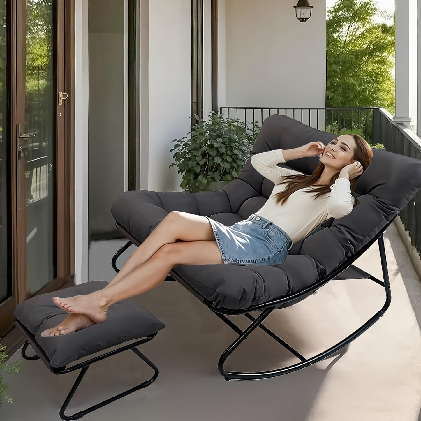 Fauteuil à Bascule Moderne pour Salon avec Fonction Inclinable, Fauteuil à Bascule pour la Maison, Fauteuil à Bascule de Luxe pour Chambre, Disponible en Noir et Gris, Idéal pour les Loisirs en Famille, Cadeau de Vacances Parfait, Adapté à Toutes les Sais