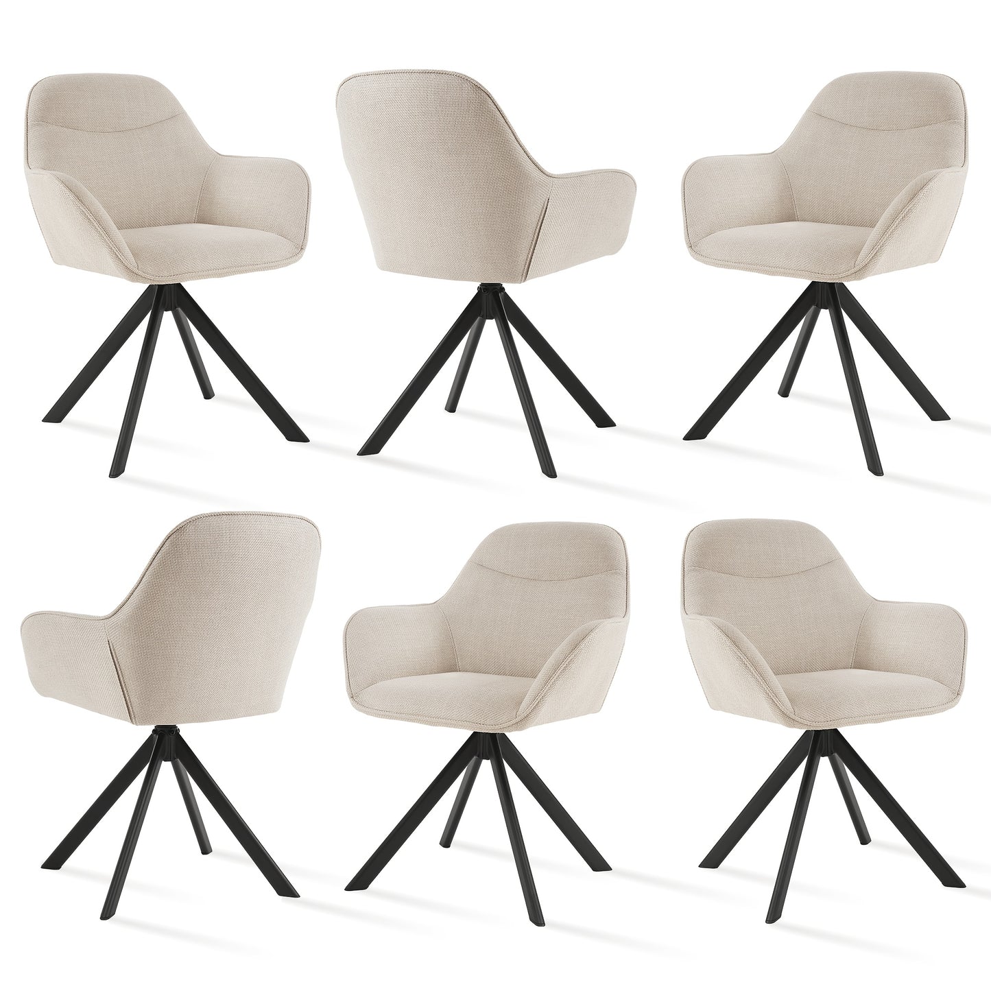 Chaises de salle à manger élégantes et contemporaines, pivotantes à 360 degrés, rembourrées avec assises épaisses, conçues de manière ergonomique pour les familles, les cafés et les restaurants - Lot de 2/ Lot de 4/ Lot de 6