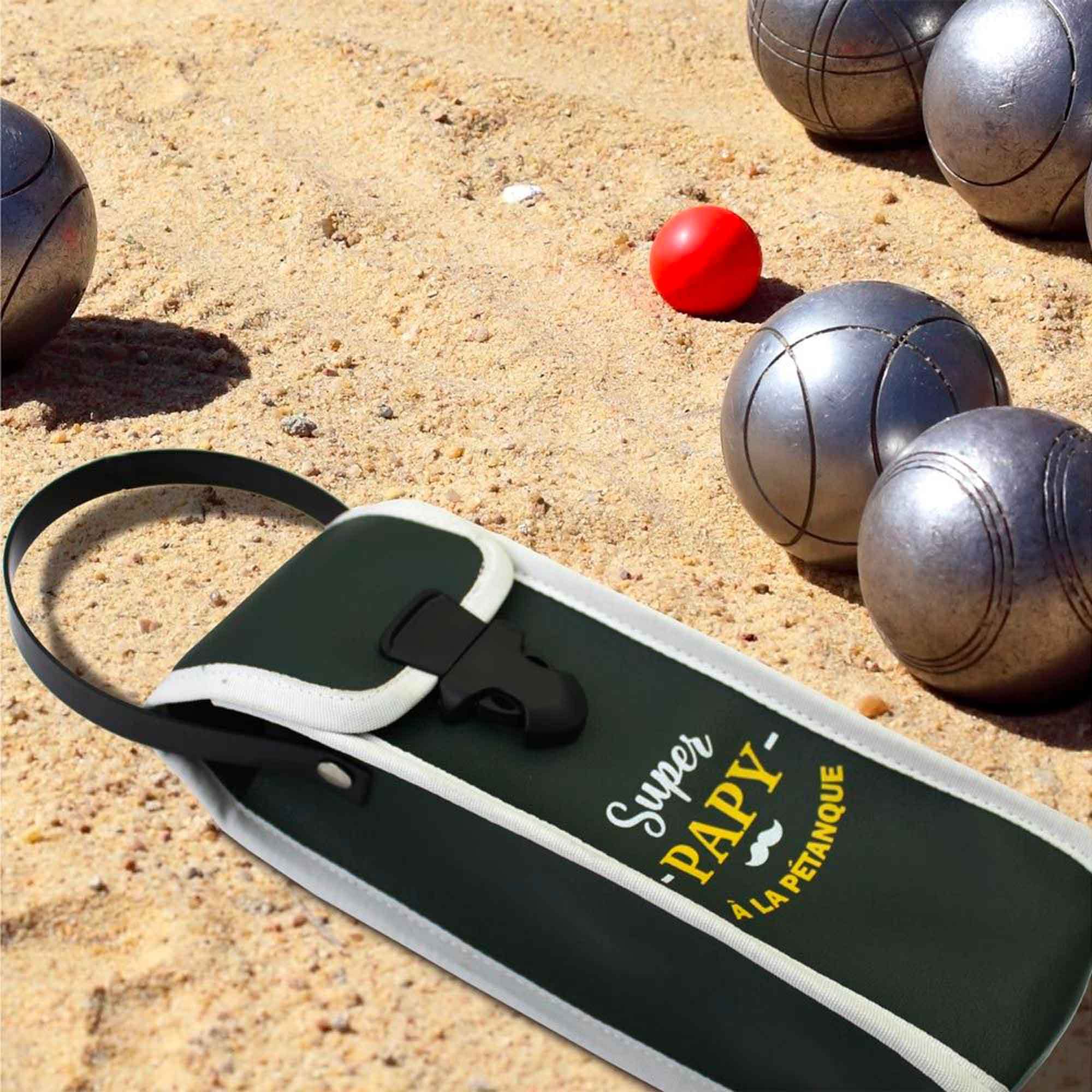 Étui de Pétanque Au Soleil – Sacoche 3 Boules Blanc et Bleu en Simili Cuir