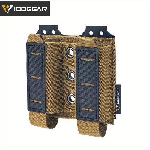 1 Étui de chargeur Molle IDOGEAR | Porte-pistolet élastique à double rangée avec panneau à boucle intérieure, coque rigide découpée au laser, fermeture à cordon, nylon, couleurs mélangées