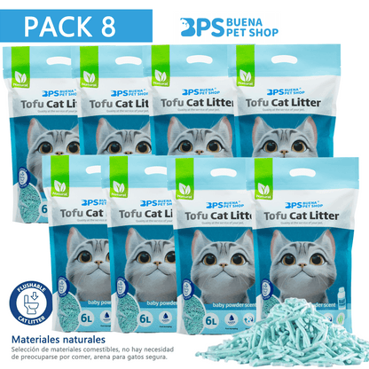 BPS Litière pour Chat Tofu Arena 6L - Sans Poussière, Facile à Agglomérer et Contrôle des Odeurs - et Sûre pour les Chaton - Lot de 8 Sacs