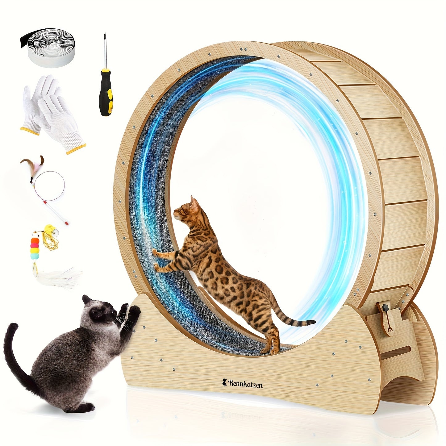 Roue d'exercice pour chat Rennkatzen, Roue de course pour chats et chiens XL, Roue d'intérieur de haute qualité pour chat, Bois naturel, Sûre et confortable, Grande roue pour chat pour usage intérieur