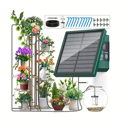 Kit d'irrigation goutte à goutte solaire 1pc 1.1W avec tuyau de 10M et 10 goutteurs d'arrosage, batterie intégrée de 1500Mah, adapté aux jardins intérieurs et extérieurs, kit d'arrosage automatique, adapté aux pelouses, cours, salles d'étude, balcons, ent