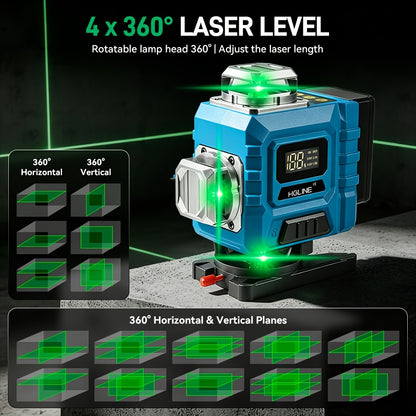 1 Ensemble Niveau Laser 16 Lignes à Mise à Niveau Automatique, Outil de Niveau Laser à Ligne Croisée Verte 4D 4X360° avec 2 Batteries Rechargeables, pour la Construction et la Suspension de Tableaux