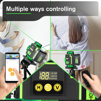 1 Ensemble Niveau Laser 16 Lignes 360 Nivellement Automatique, Outil de Niveau Laser à Ligne Croisée Verte 4X360° pour la Construction et la Suspension de Tableaux, Niveau Laser 4D avec 2 Batteries Rechargeables