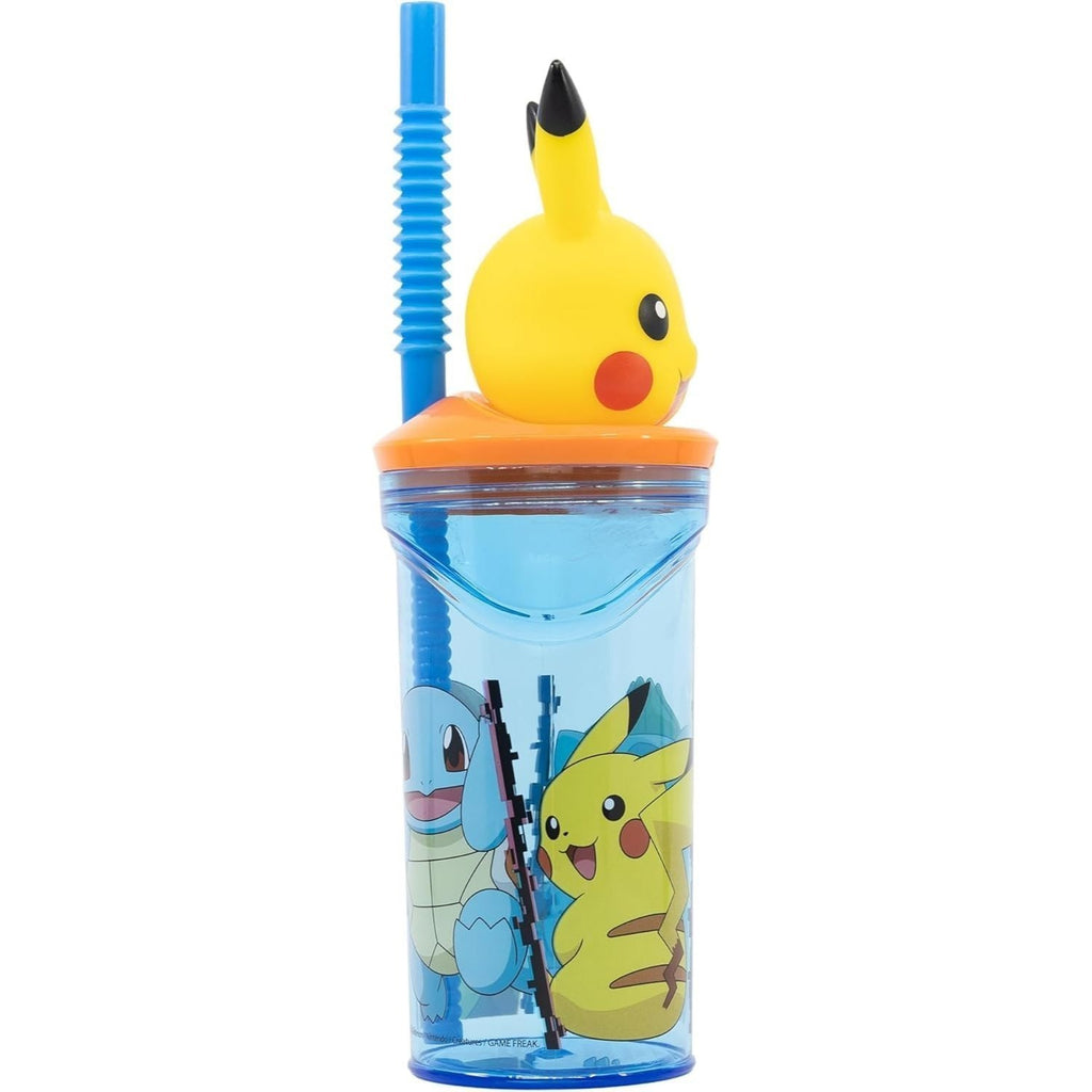 POKÉMON - Tasse de 360 ml avec Paille et Personnage 3D pour Enfants - Pikachu