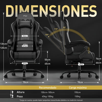 Nouvelle chaise de gaming améliorée avec massage lombaire intégré, conception ergonomique pour adultes, support lombaire et appui-tête réglables, chaise d'ordinateur pivotante en similicuir avec repose-pieds, chaise de bureau inclinable pour de longues he